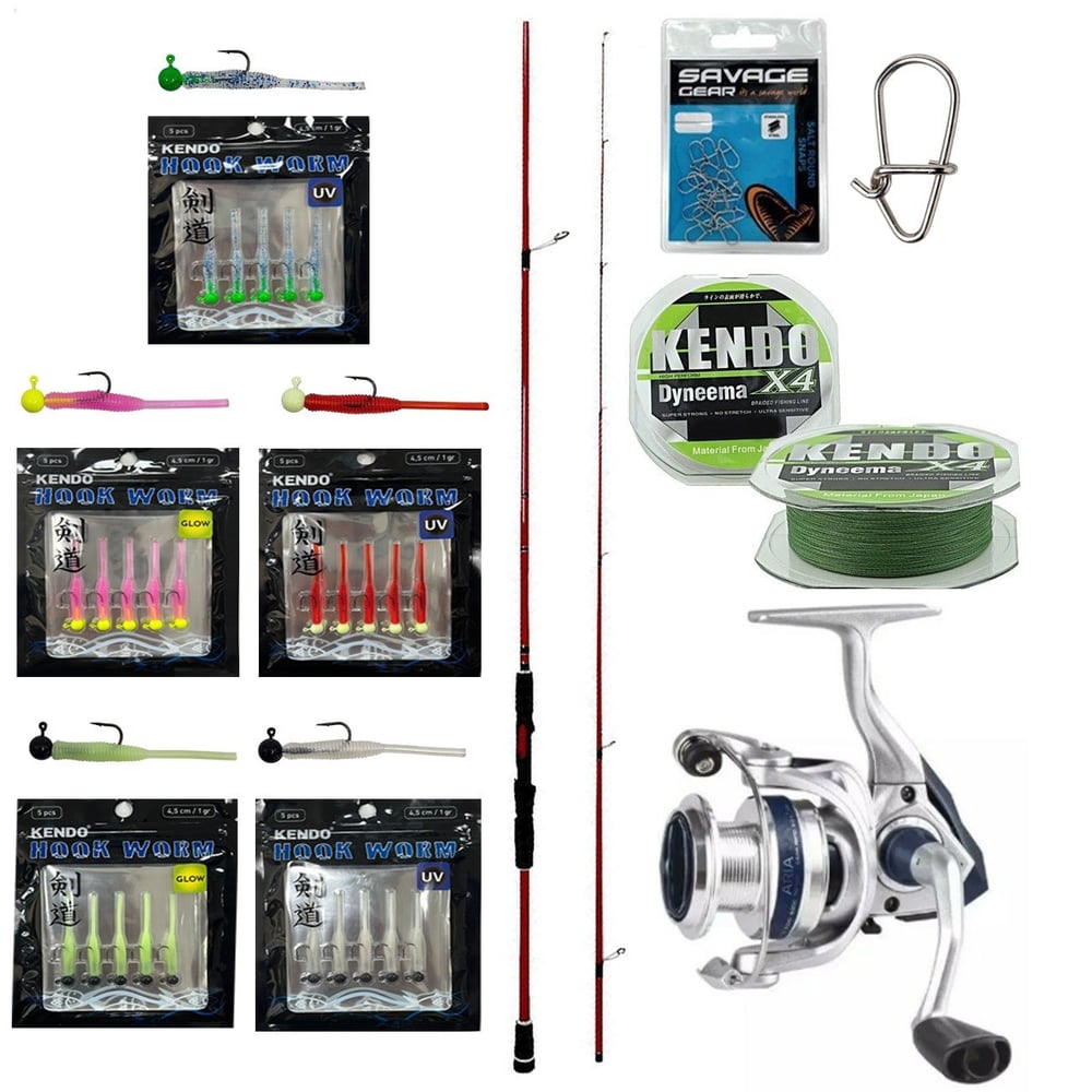 YekOutdoor HookWorm LRF Seti Okuma Red Spin 70 2.12 cm 1-12 gr 2 Parça&Okuma ARIA-1000a 1BB Olta Makinesi