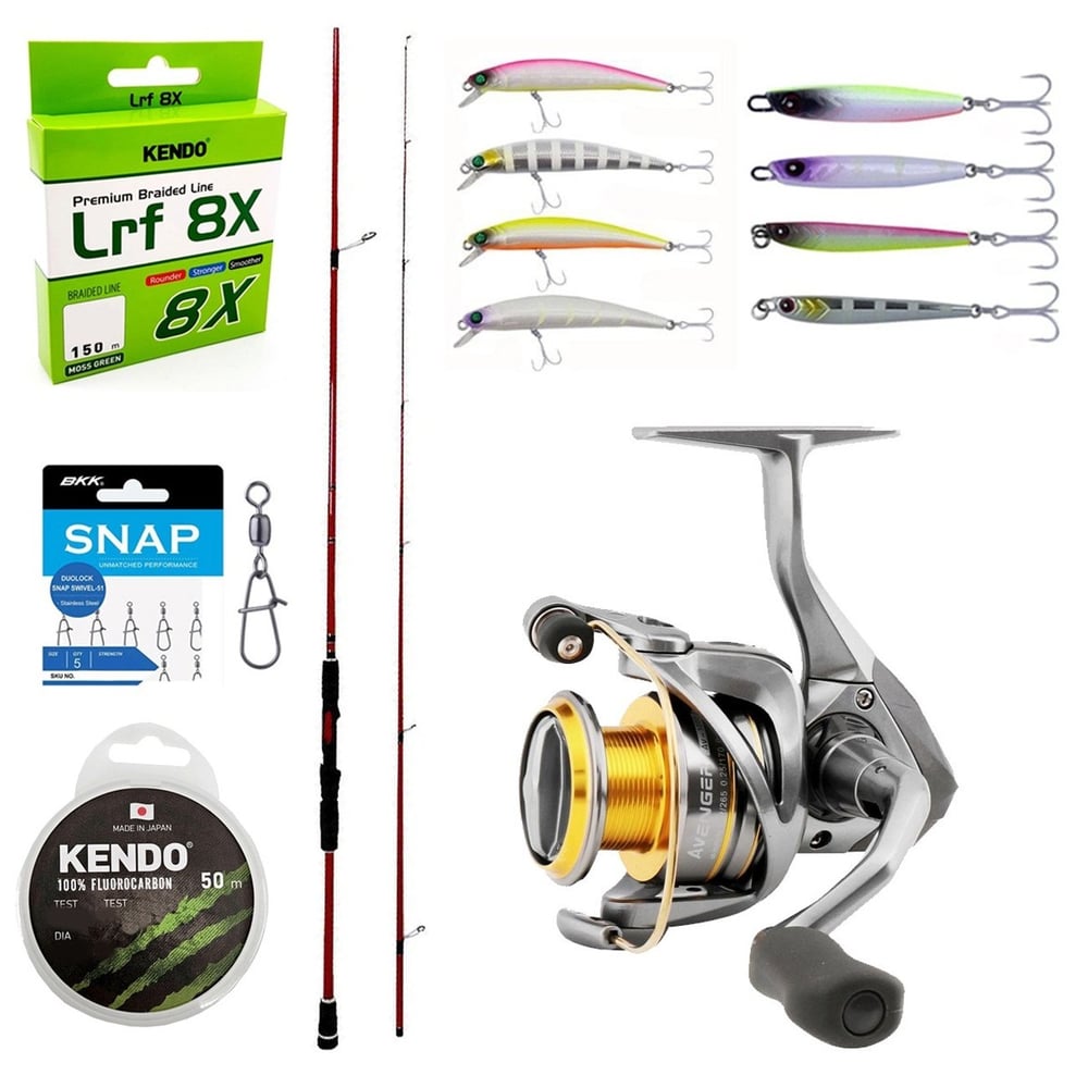 YekOutdoor Profesyonel LRF Seti Okuma Red Spin 76 228 cm 3-15 gr 2 Parça&Okuma Avenger AV-1000a 6+1BB Olta Makinesi
