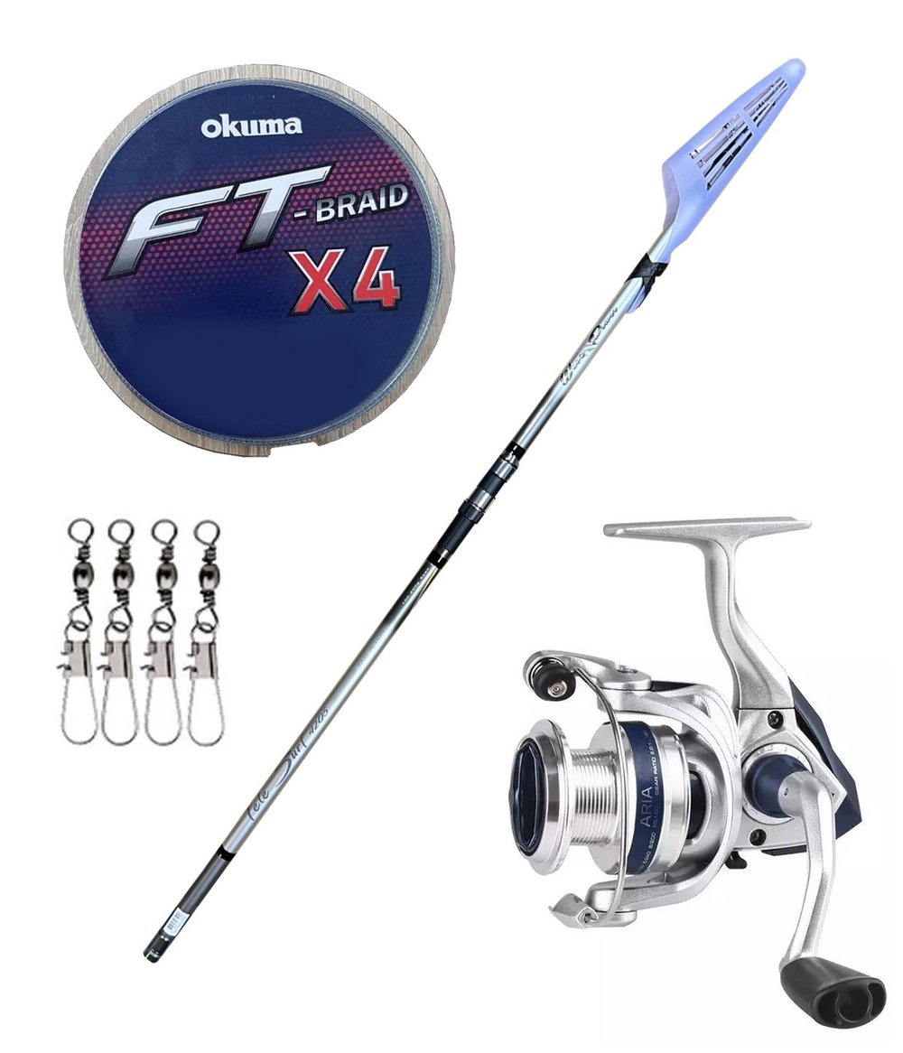 YekOutdoor Surf Kamışı Olta Seti Okuma Wave Power Tele Surf 4.20 cm 100-200 gr 5 Parça Surf Kamışı &Okuma ARIA-8000a Painting Silver 1BB Olta Makinesi