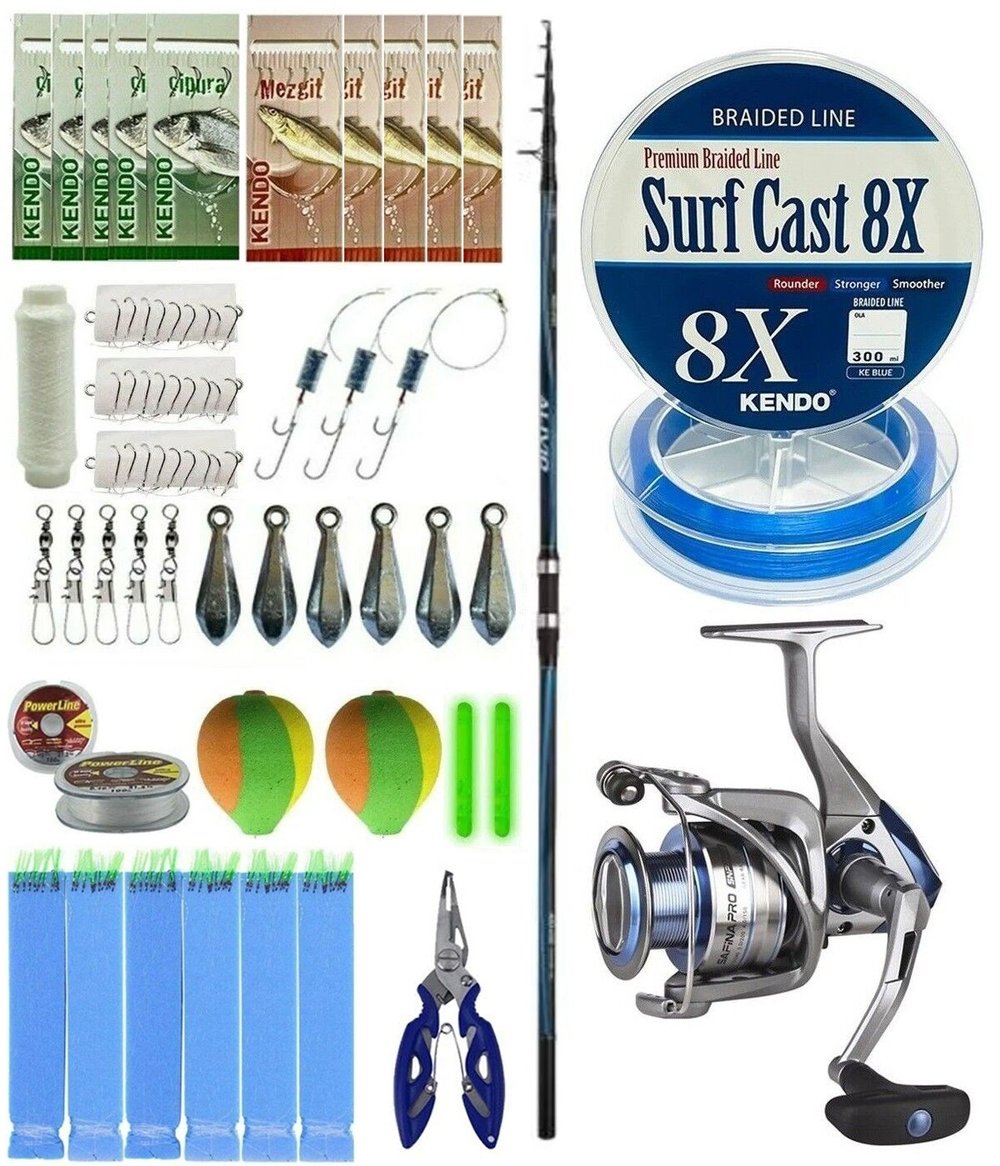 YekOutdoor Surf Olta Seti Shimano Kamış Alivio GX Surf Tele 4225 4,20m 250g Kamış&Okuma Safina Pro 8000 Olta Makinesi