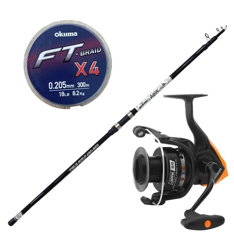 YekOutdoor Surf Oltası Seti Okuma Aria Tele Surf 4,20 cm 100-250 gr Surf Kamışı&Okuma JAW-65 3+1BB Olta Makinesi