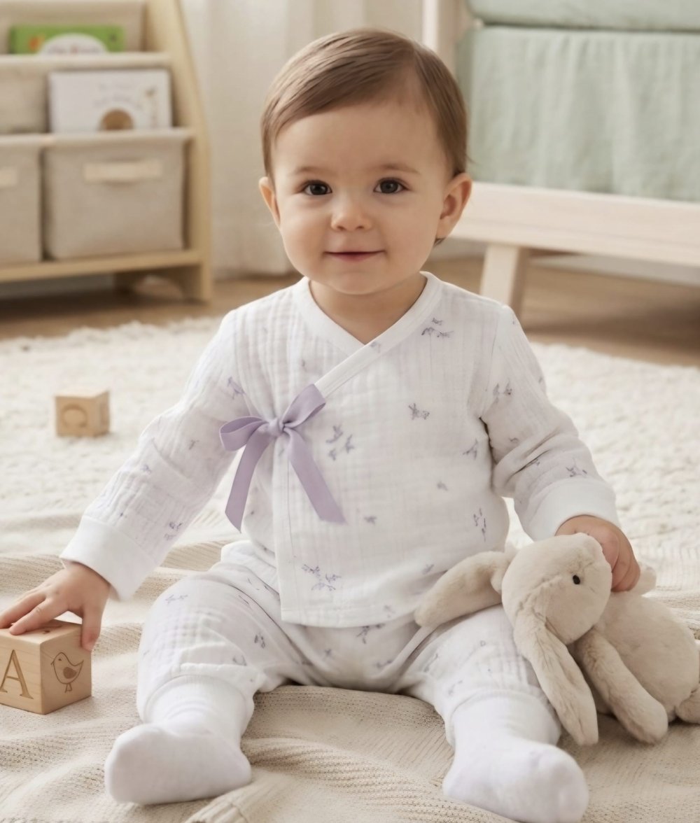BEBEK ZIBIN SET 2 PCS SIDE SNAP SET MAGICAL BUTTERFLY MUSLIN