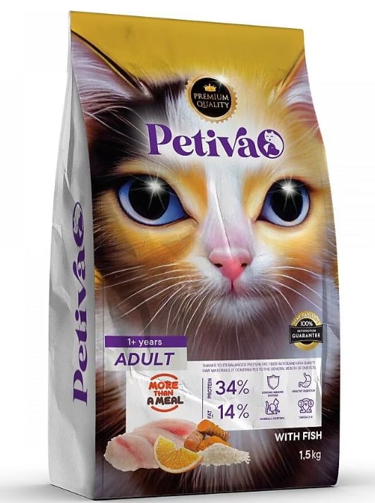Petiva Kısırlaştırılmış Yetişkin Kediler İçin Balık Etli Kedi Maması (1.5 Kg, Balık)