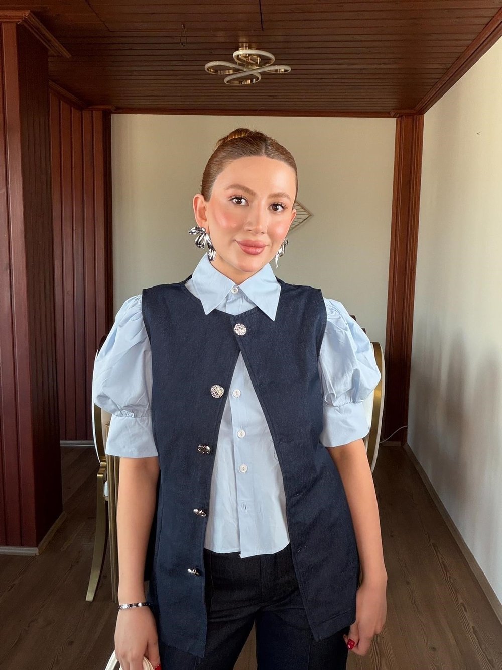 BEBE MAVİSİ BALON KOL GÖMLEK