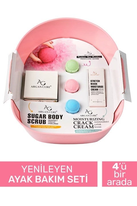 Argan Cure Yenileyen Ayak Bakım Seti ( Pedikür Leğeni-şekerli Peeling-çatlak Kremi-nem Topu )