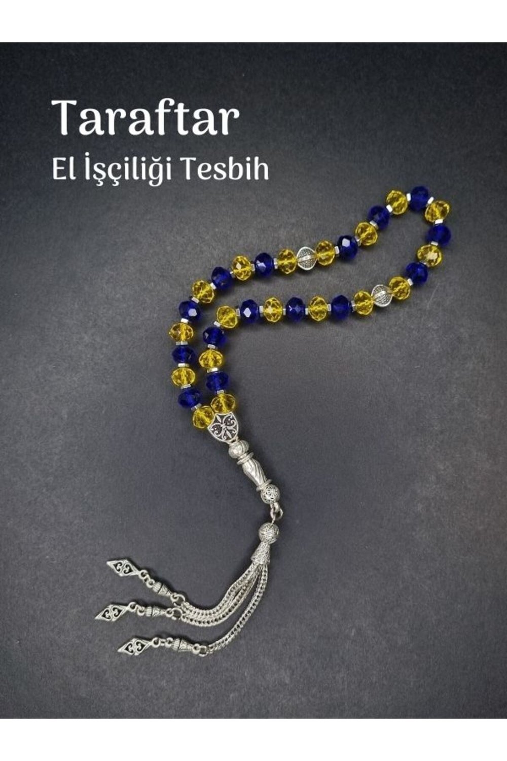 Fanatik Taraftar El İşçiliği Tesbih 8mm Hediye Sarı Lacivert Küp Kesim