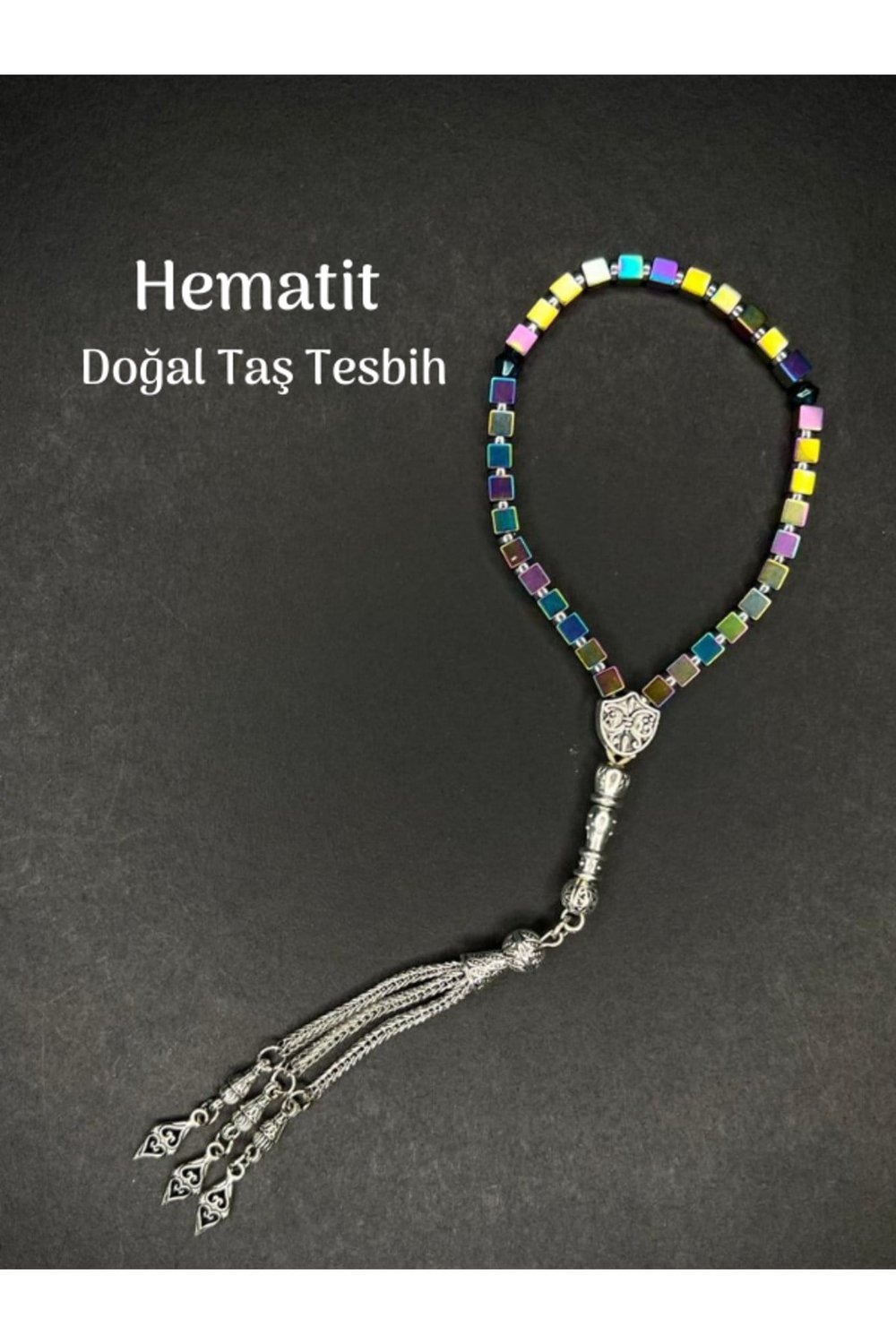 Hematit Tesbih Şifa Pozitif Enerji Canlılık Taşı Hematit Doğal Taş Tesbih Küp Kesim Parlak Metal