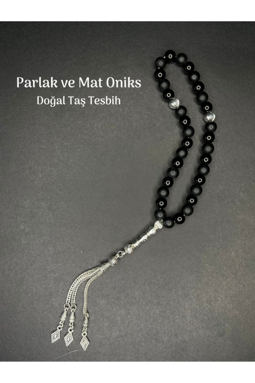 Mat Ve Parlak Oniks & Hematit Küre Kesim 8mm Doğal Taş Şifa Tesbih Konsantrasyon Pozitif Enerji