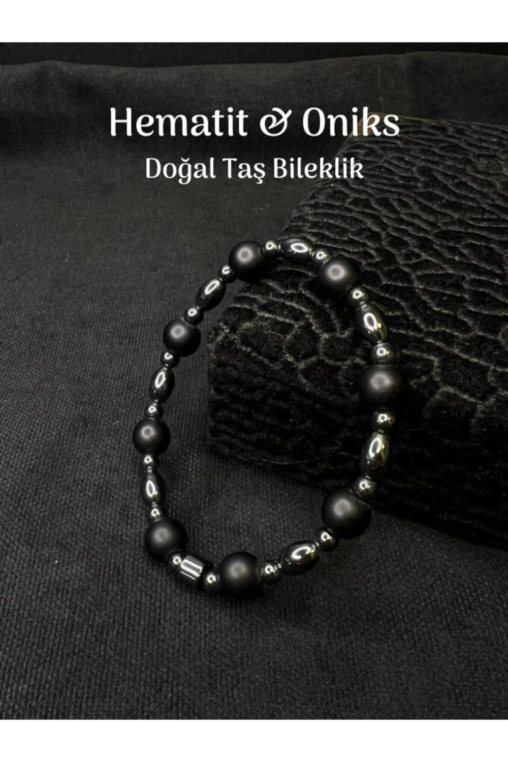 Oniks & Hematit Doğal Taş Bileklik İç Huzur-Konsantrasyon- Odaklanma Şifa Taşı