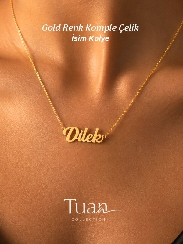 Tuan Collection Komple Yüksek Kalite Çelik Kişiye Özel İsim Kolye Özel Tasarım Gümüş Renk Kişiselleştirilebilir Hediye