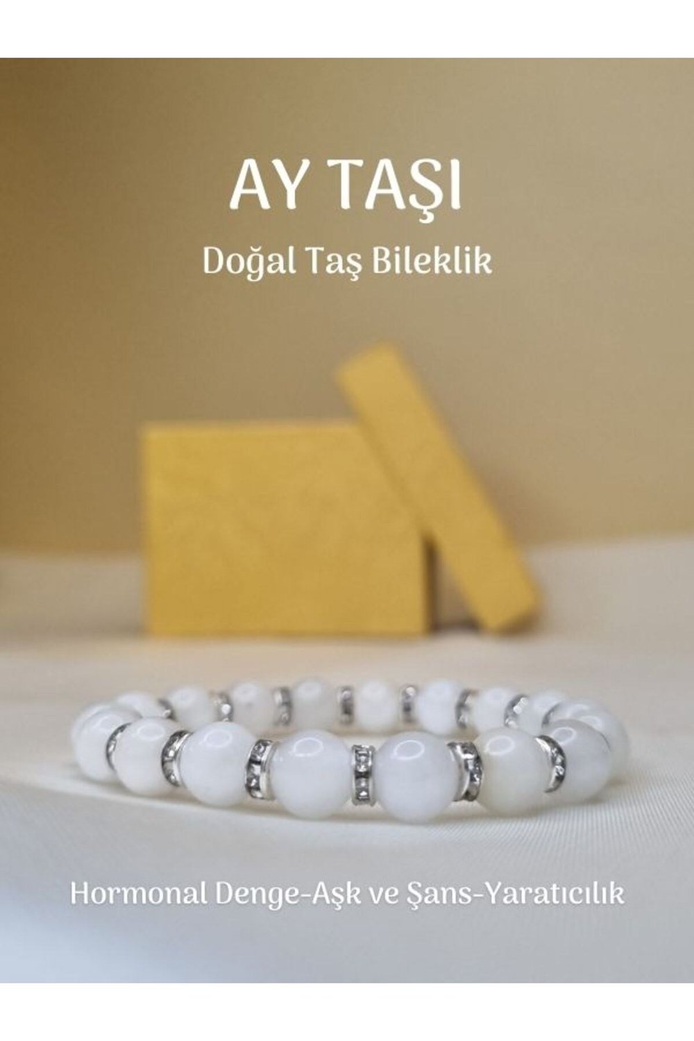 Yüksek Kalite Ay Doğal Taş Pirinç Dekorlu Bileklik Bereket, Başarı Pozitif Enerji Taşı