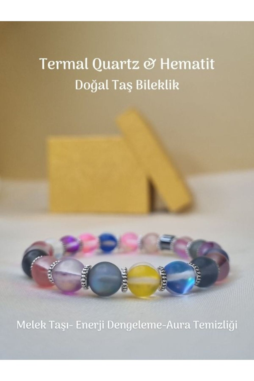 Yüksek Kalite Termal Quartz ve Hematit Doğal Taş Bileklik Enerji Dengeleme- Aura Temizleme