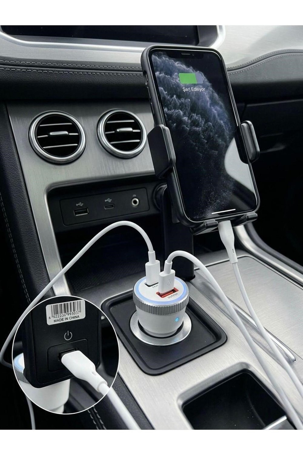 CC53L 53W Hızlı Araç Şarj Cihazı USB-C PD Lightning Kablo iPhone Uyumlu