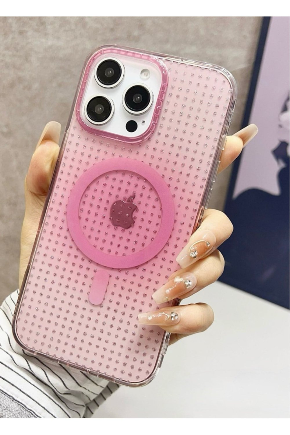 iPhone 11 Şeffaf Pembe MagSafe Uyumlu Işıltılı Şık Kılıf