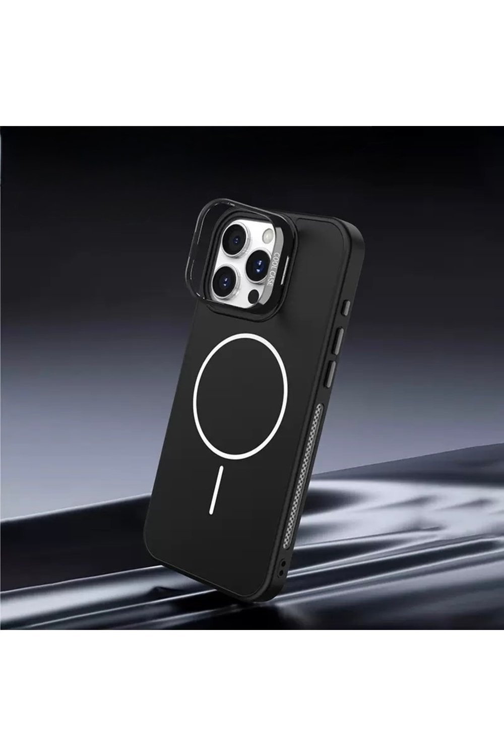 Iphone 13 Pro Uyumlu MagSafeli Siyah Kamera Korumalı Standlı Kılıf, Mat Soft Dokulu Premium Seri