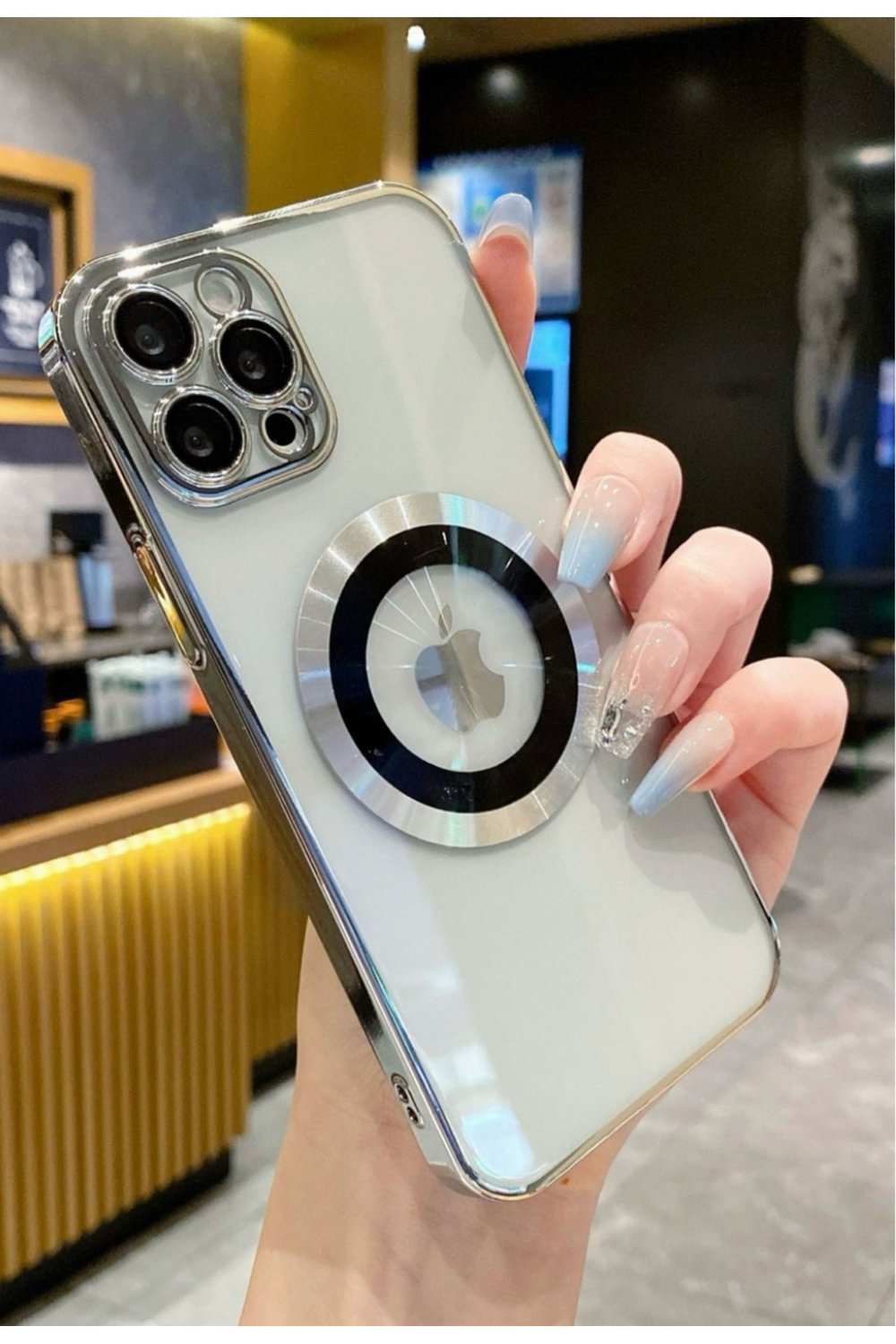 Iphone 14 Pro Uyumlu Gri Manyetik Magsafeli Kamera Korumalı Şık Şeffaf Sararmaz Kılıf