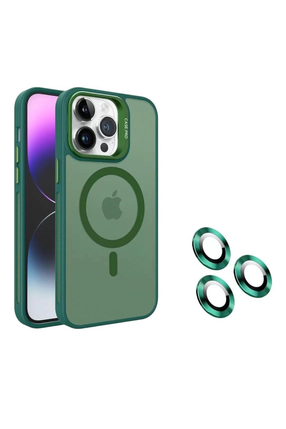 iPhone 14Pro Uyumlu Zırh Koruma MagSafe Destekli Standlı Kamera Lens Korumalı Mat Buzlu Şık Kılıf