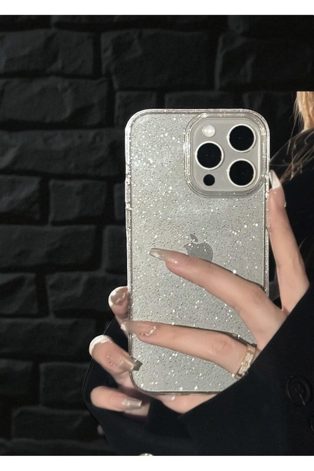 iPhone 15 Pro Max Uyumlu Simli Şeffaf Premium Mika Sararmaz Kılıf