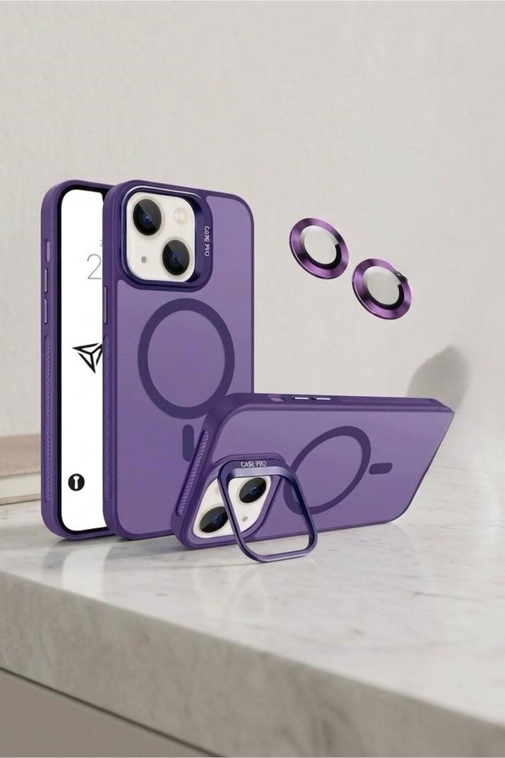 iPhone 15 Uyumlu Zırh Koruma MagSafe Destekli Standlı Kamera Lens Korumalı Mat Buzlu Şık Kılıf