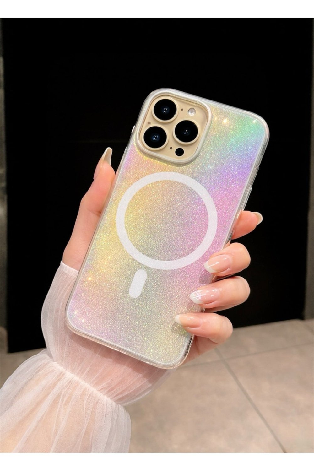 Iphone 16 Promax Uyumlu Lazer Işıltılı MagSafeli, Simli, Holografik Renk Geçişli Kılıf
