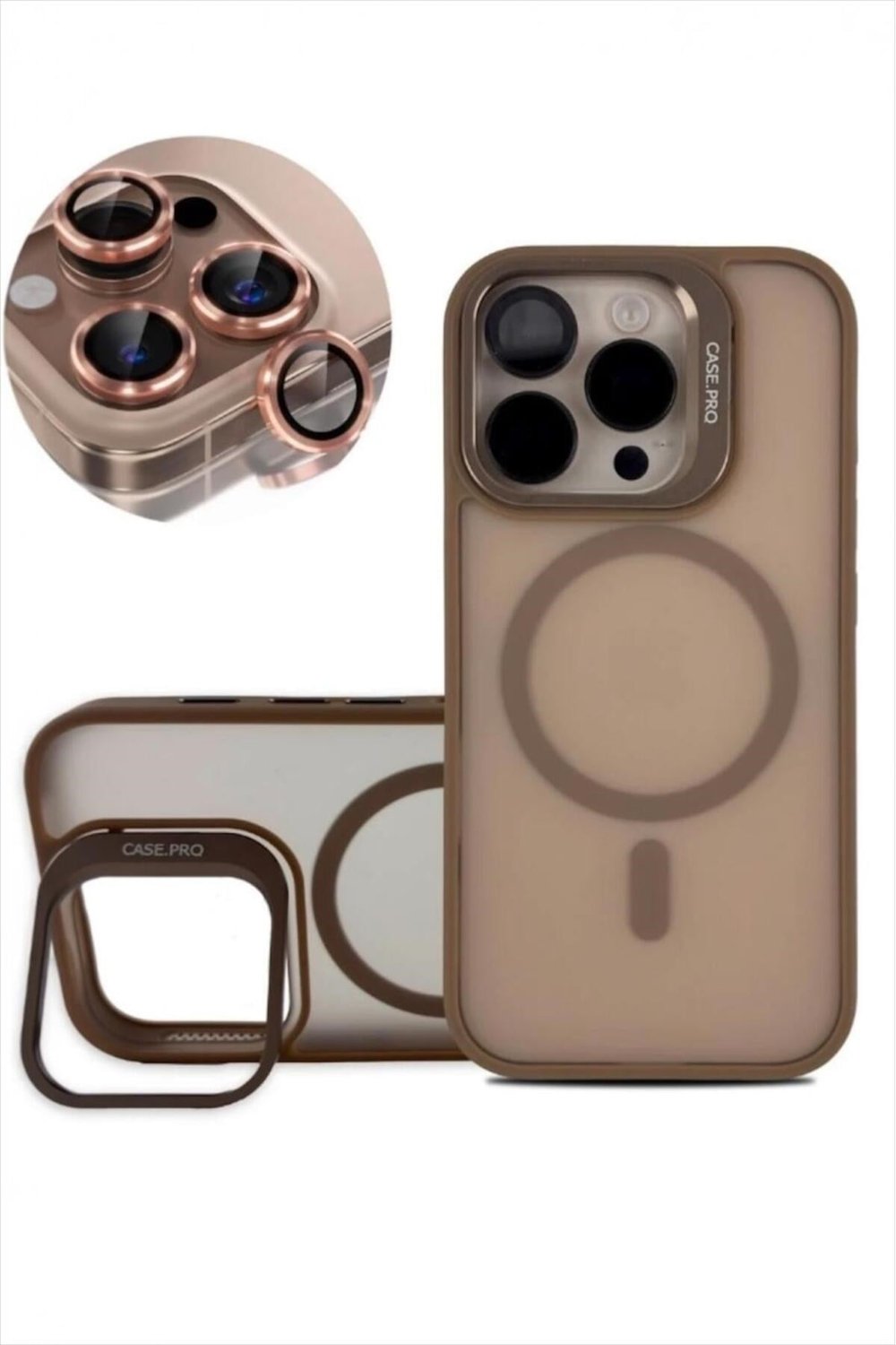 iPhone 16Pro Uyumlu Zırh Koruma MagSafe Destekli Standlı Kamera Lens Korumalı Mat Buzlu Şık Kılıf