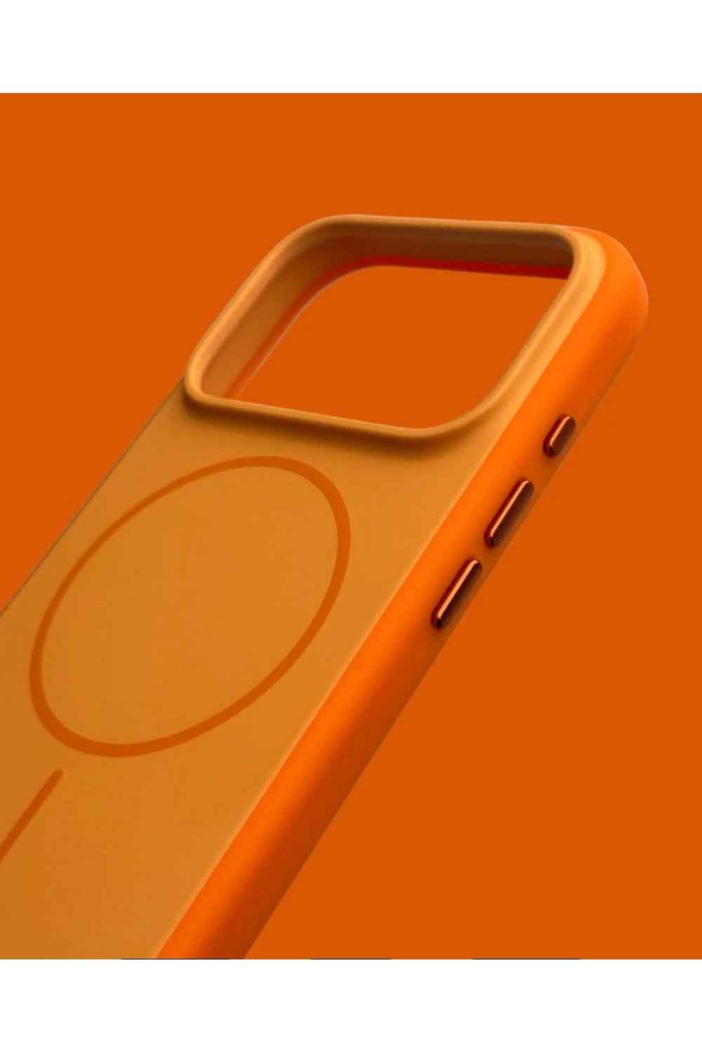 Iphone 17 Pro Uyumlu Turuncu, MagSafeli, Metal Tuşlu, Mat Silikon Kılıf, Kamera ve Darbe Korumalı