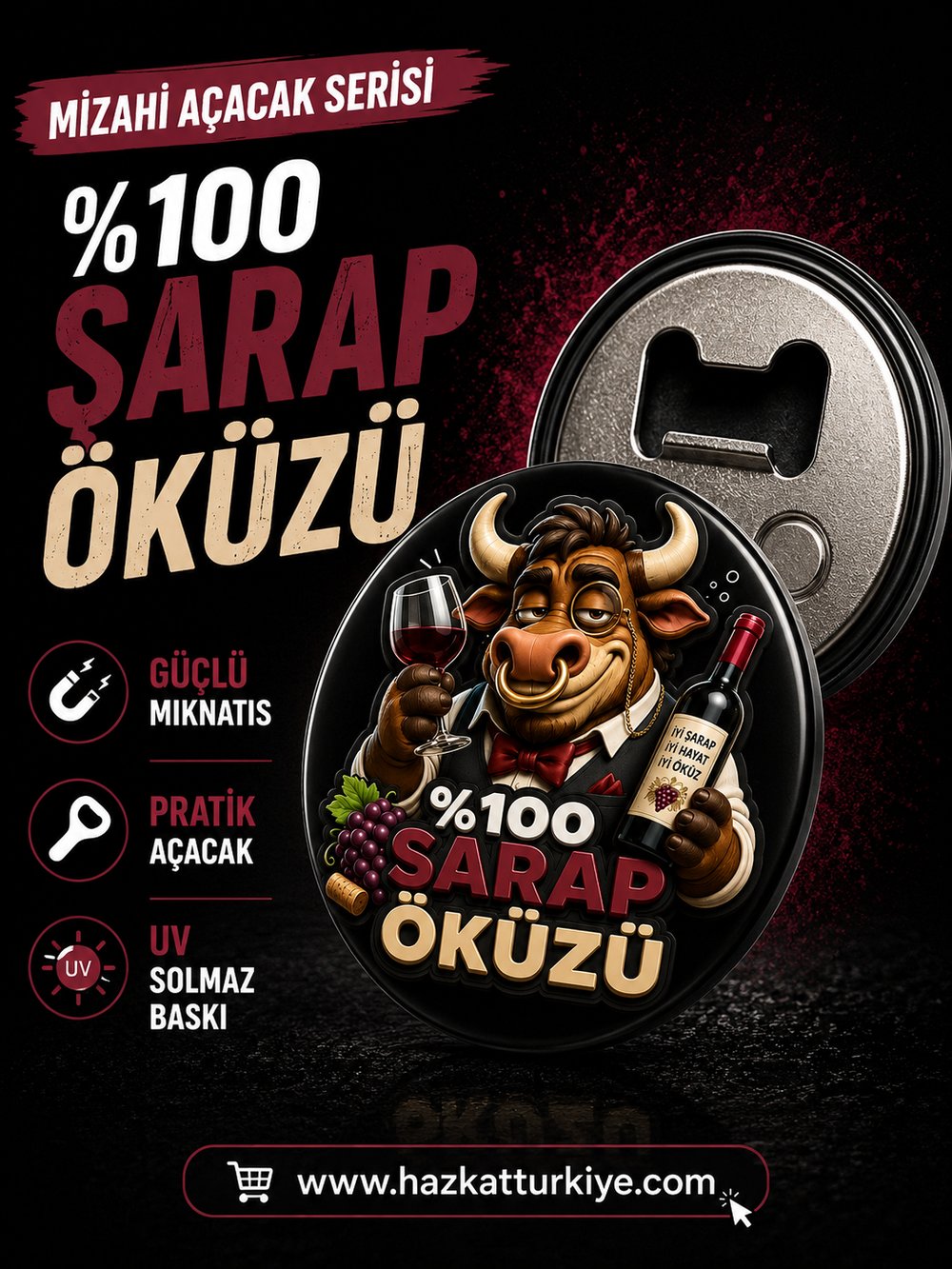 Mizahi Alkol Temalı Şişe Açacağı Şarap Öküzü