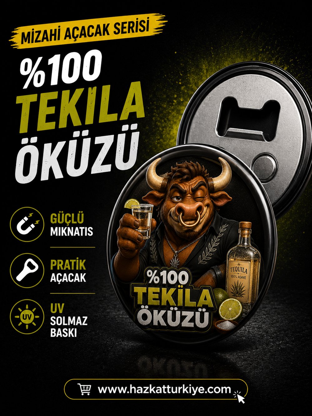 Mizahi Alkol Temalı Şişe Açacağı Tekila Öküzü