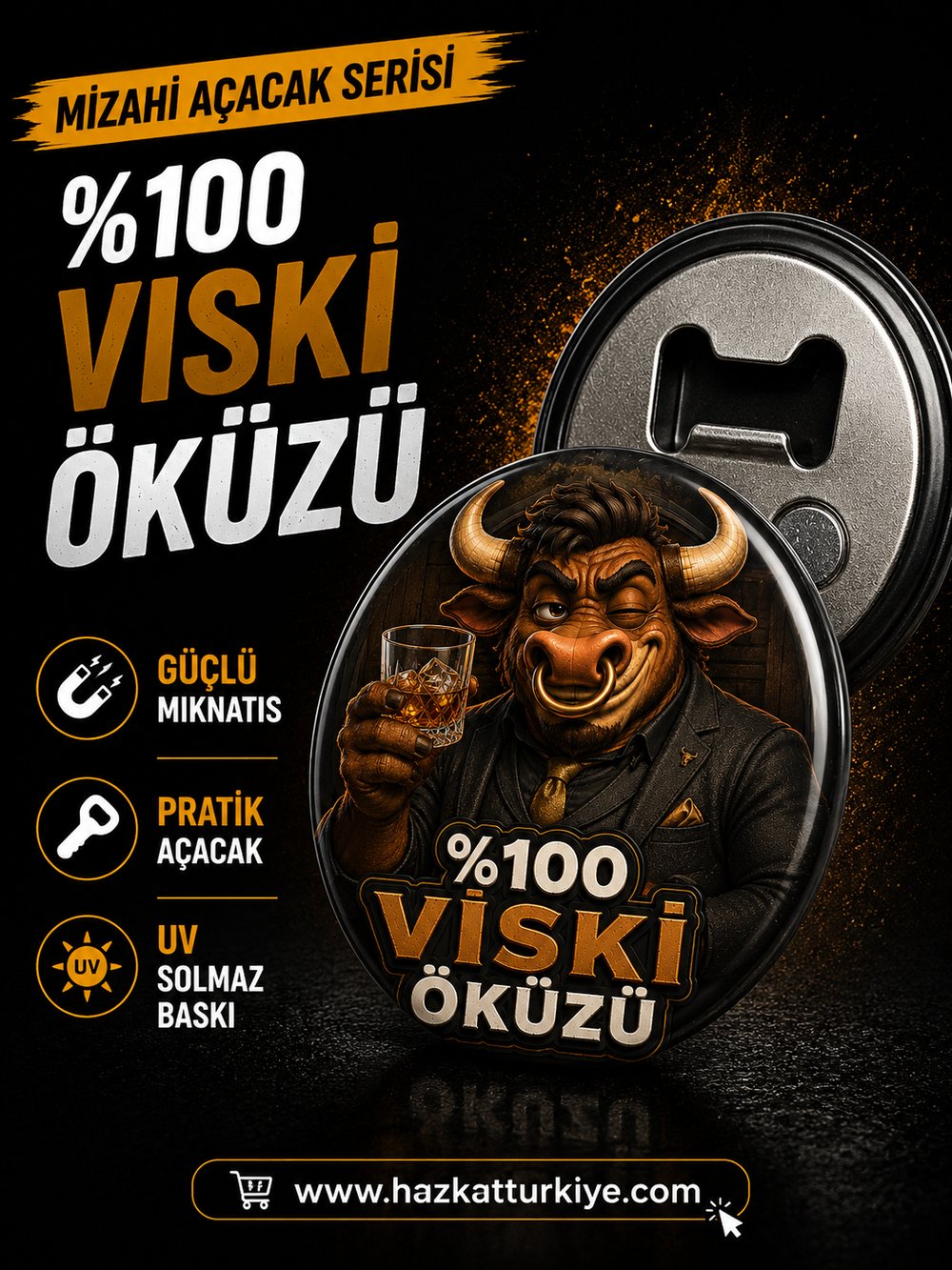Mizahi Alkol Temalı Şişe Açacağı Viski Öküzü