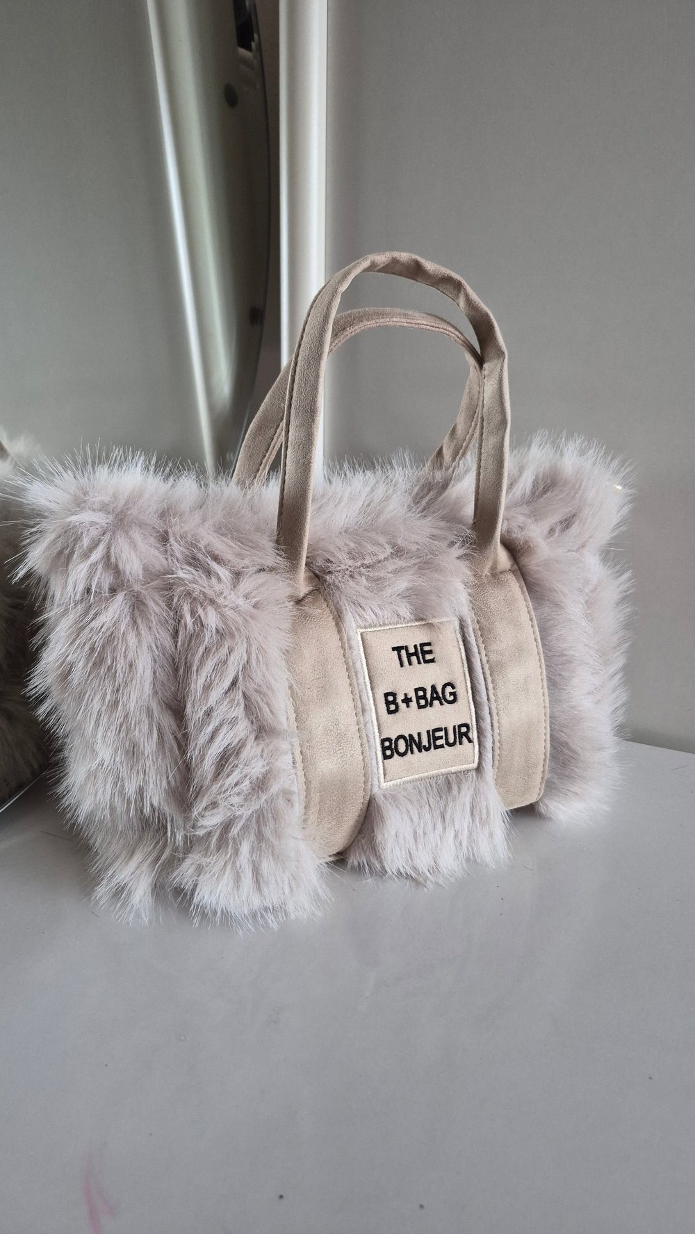 Krem Tüylü Teddy Kol ve El Çantası - Furry Bag