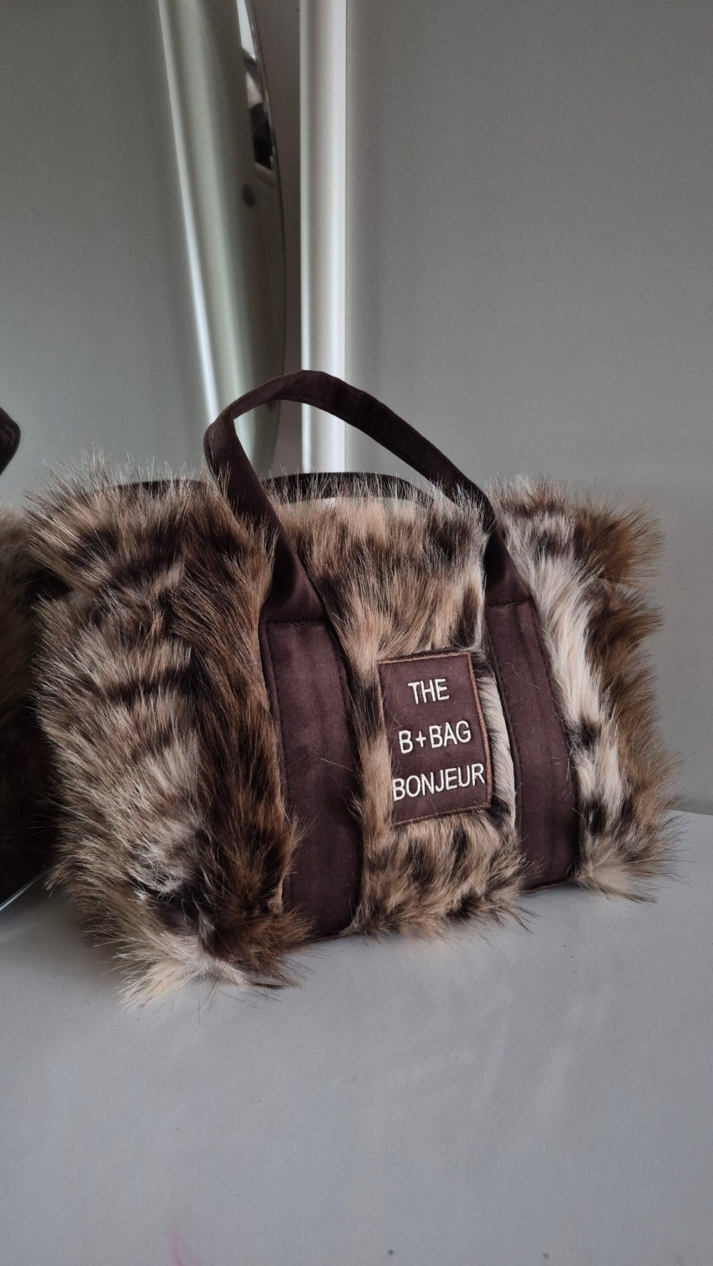 Leopar Desen Tüylü Teddy Kol ve El Çantası - Furry Bag