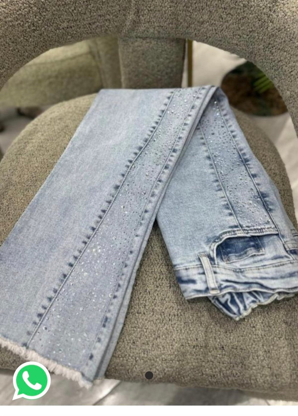 FULL LİKRALI TAŞLI DENİM KOT PANTOLON BUZ MAVİSİ