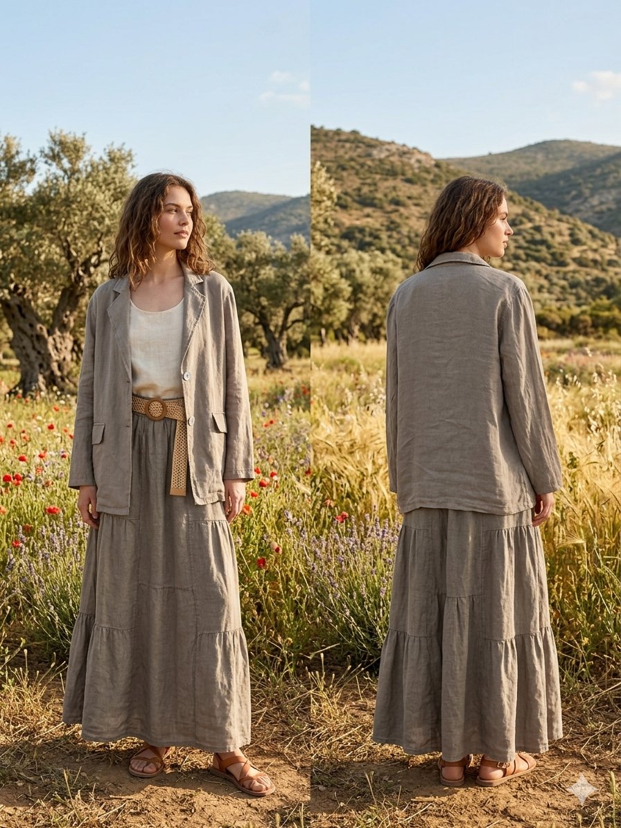 İTALYAN TOKALI KEMERLİ KETEN ETEK