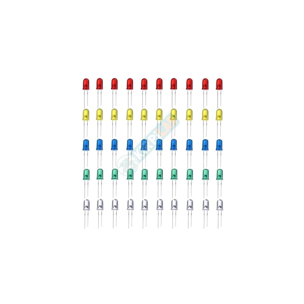 10x 5mm Sarı, Mavi, Yeşil, Kırmızı, Beyaz LED Seti