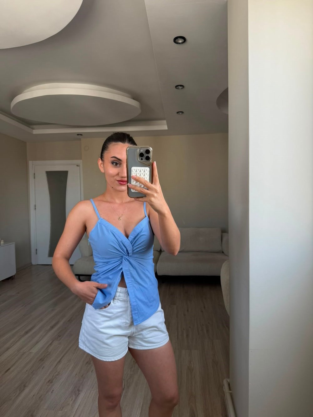 AYARLANABİLİR ASKILI GÖMLEK BLUZ - LF071