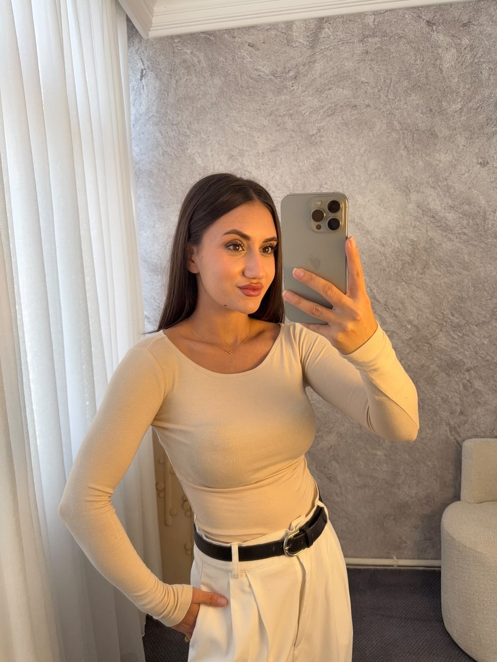 KAYIK YAKA UZUN KOLLU BODY - LF128