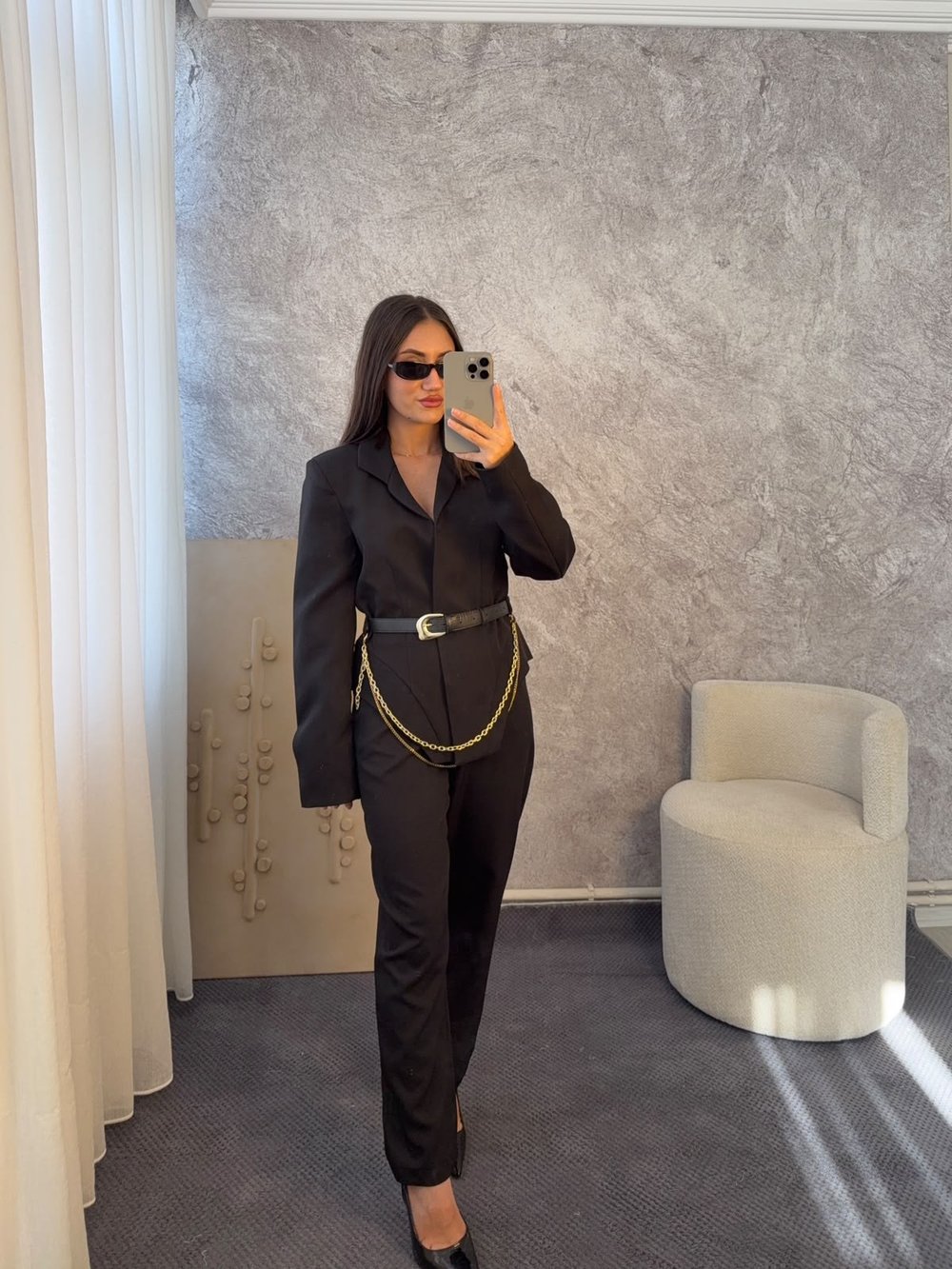 ZİNCİR KEMER DETAYLI BLAZER CEKET PANTOLON TAKIM - LF129