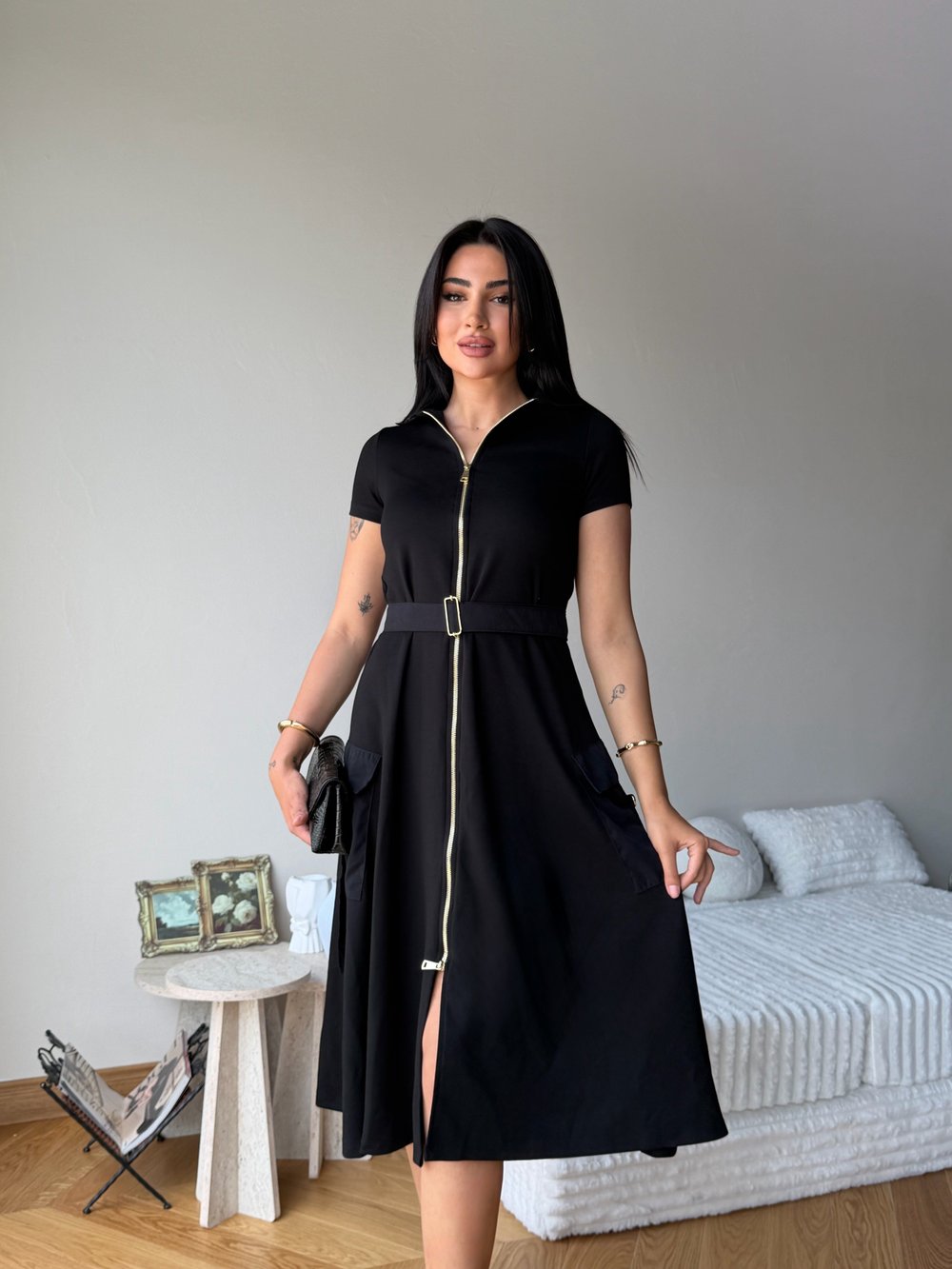 Kadın Fermuar Detaylı Uzun Elbise