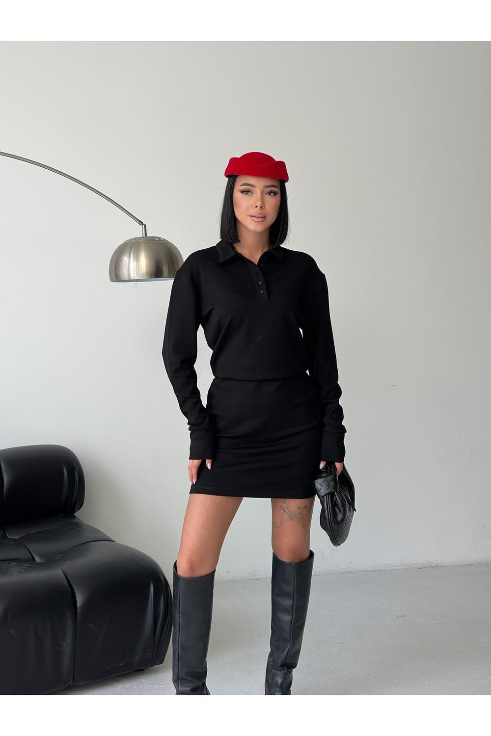 Kadın Polo Yaka Beli Lastikli Elbise
