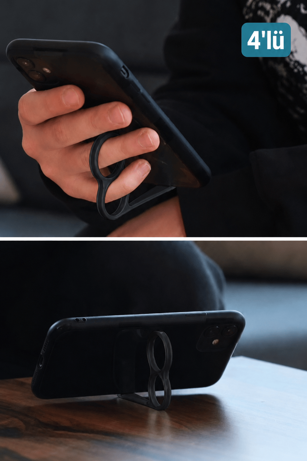 4 Adet Parmak Halkalı Telefon Tutucu & Telefon Standı – Tek Elle Kullanım