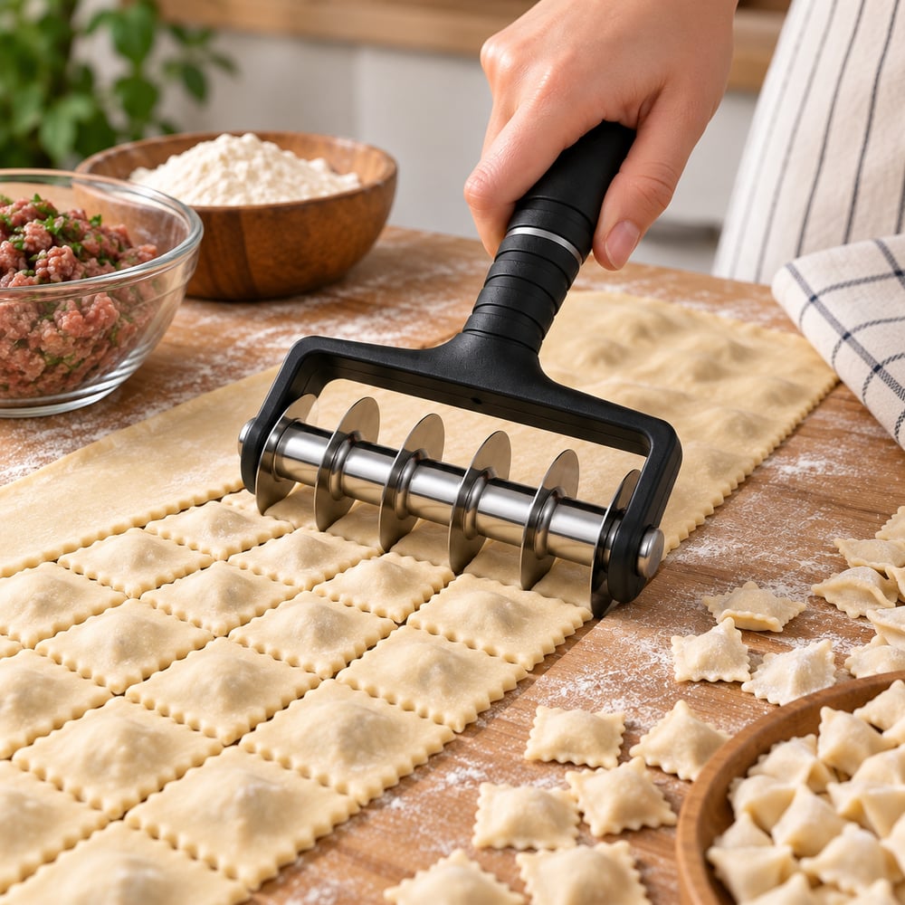 HUMAS Çoklu Hamur Kesme Rulosu – Mantı, Erişte ve Hamur Şeritleri İçin Pratik Kesici Rulet, Ergonomik Saplı Mutfak Aparatı