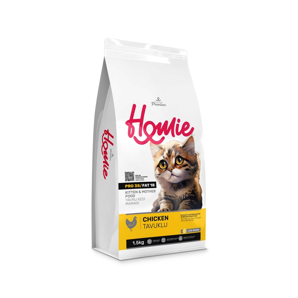 HOMIE SUPER PREMIUM KITTEN&MOTHER CHICKEN LOW GRAIN 38 PRO&FAT 18 1,5 KG