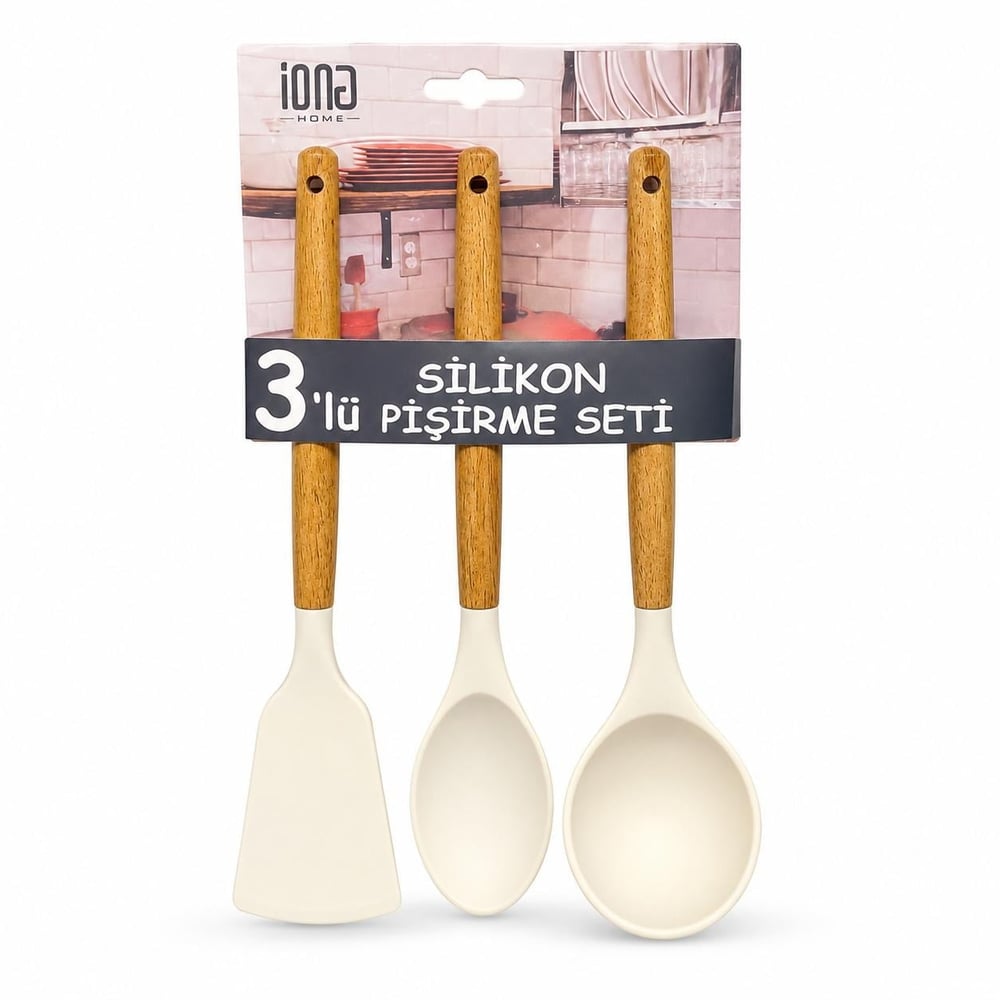 3LÜ PİŞİRME SETİ AHŞAP SAPLI SİLİKON 