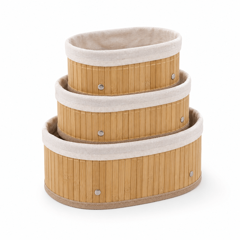 BAMBU HASIR EKMEK SEPETİ OVAL 3LÜ
