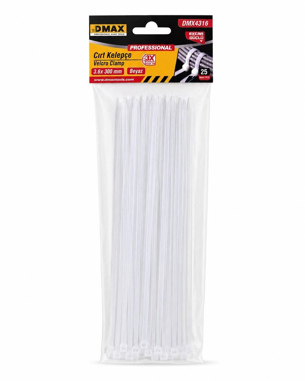 DMAX CIRT KLİPS KELEPÇE BEYAZ  3,6*300MM 25Lİ