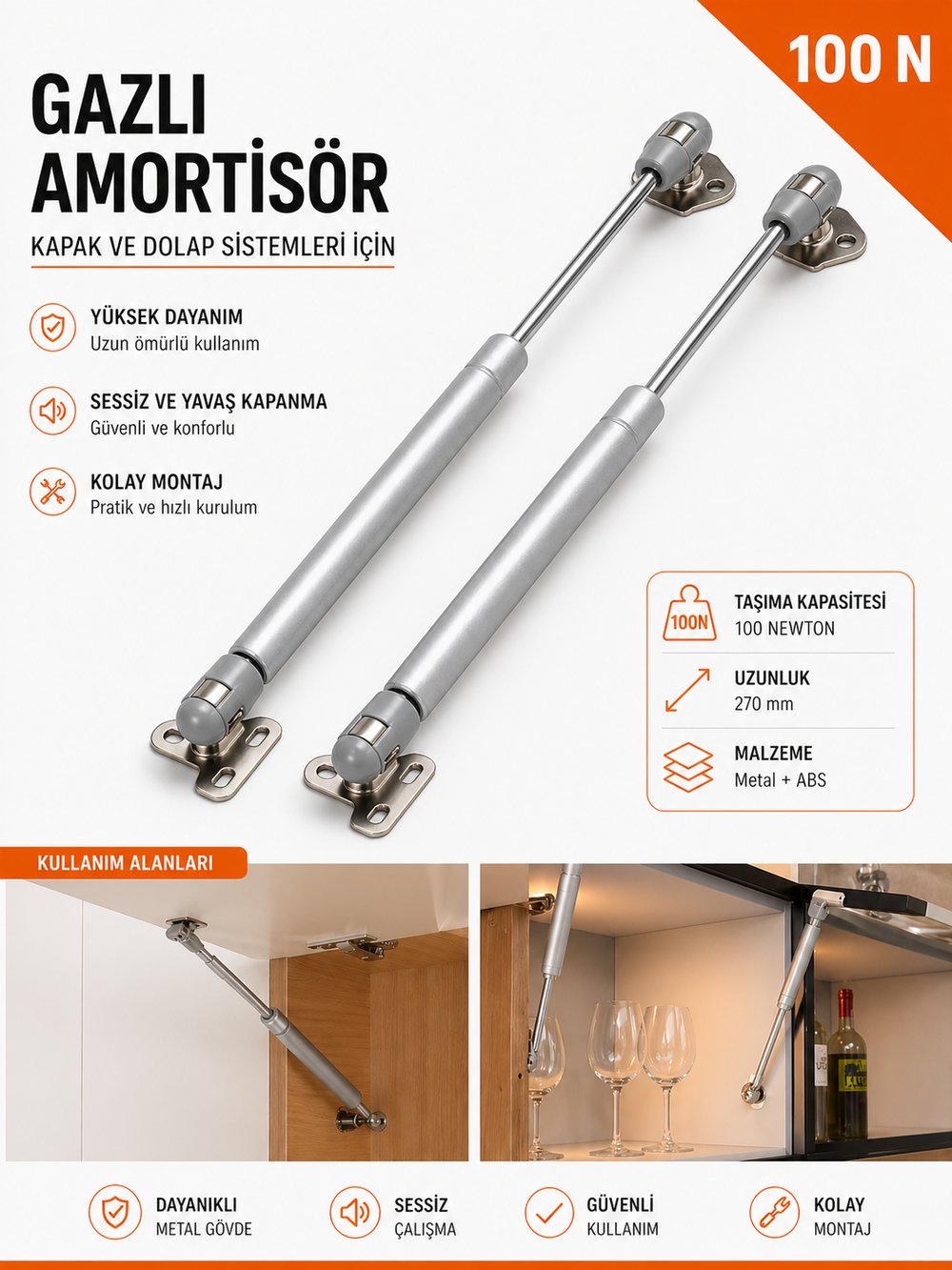 KAPAK PİSTON AMORTİSÖRÜ 100N