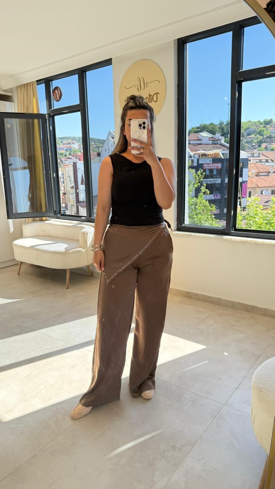 bağlama detaylı saten pantalon