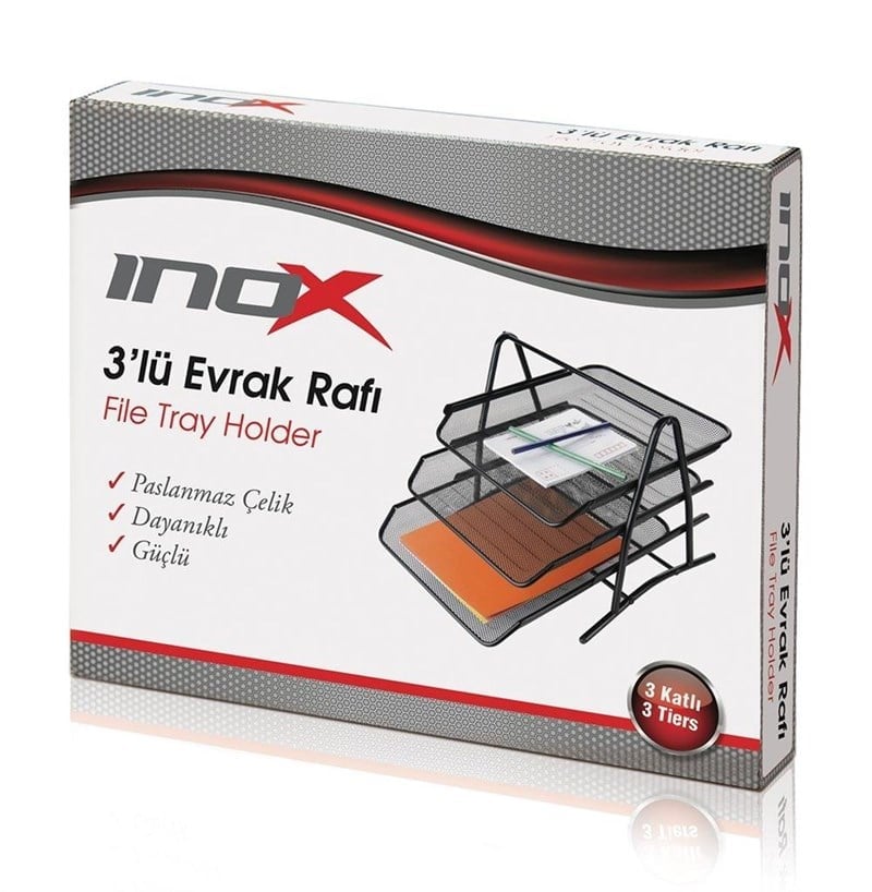 Inox Fıle 3 Lu Evrak Rafı Sıyah