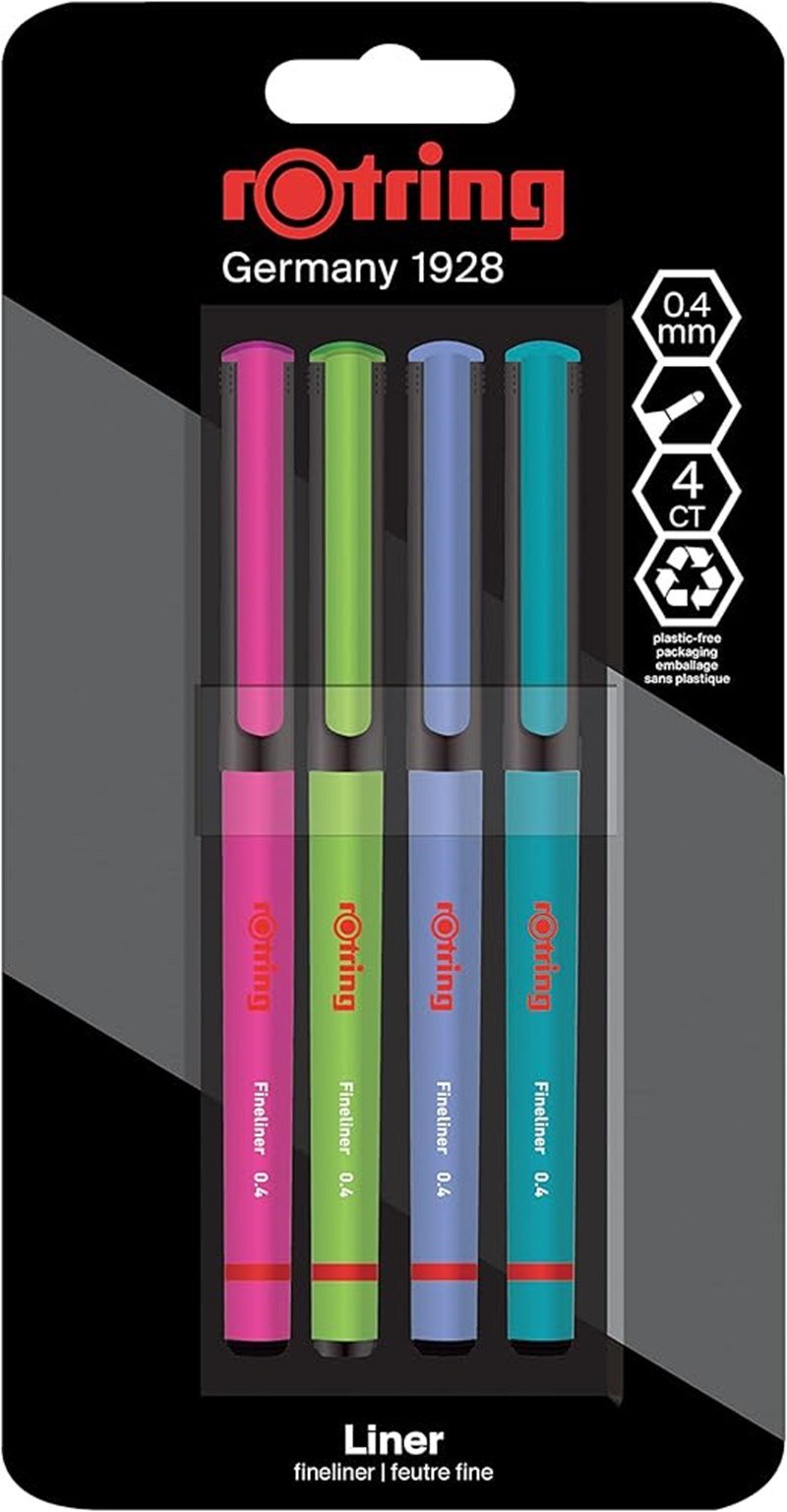 Rotring Fineliner, Keçe Uçlu Kalem,4Lü Bls,Canlı Renk
