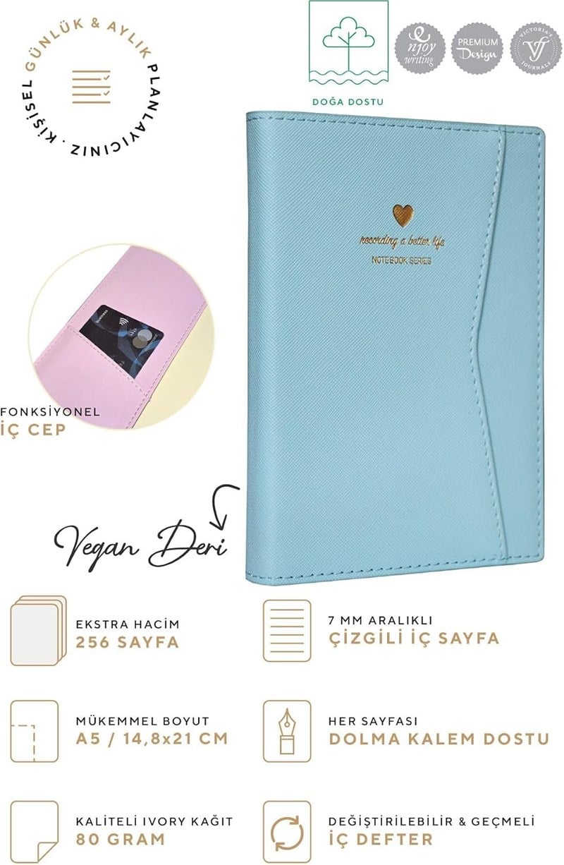 Victorias Journals Geçmeli Ve Cepli Defter A5 Ivory 80 Gr. 128 Yp. Mavi